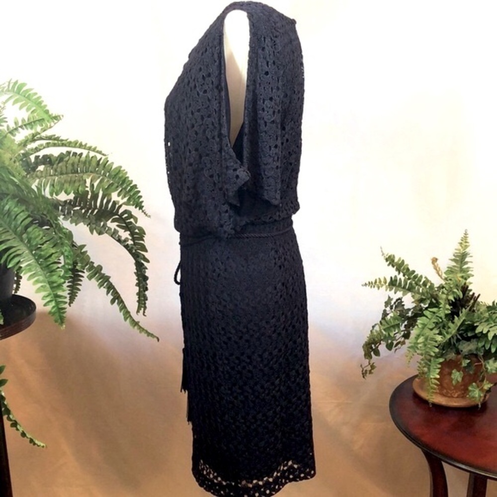 Jessica Howard Navy Blue Crochet Lace Dress Bateau Neckline Women’s Size 6 EUC - Picture 8 of 14
